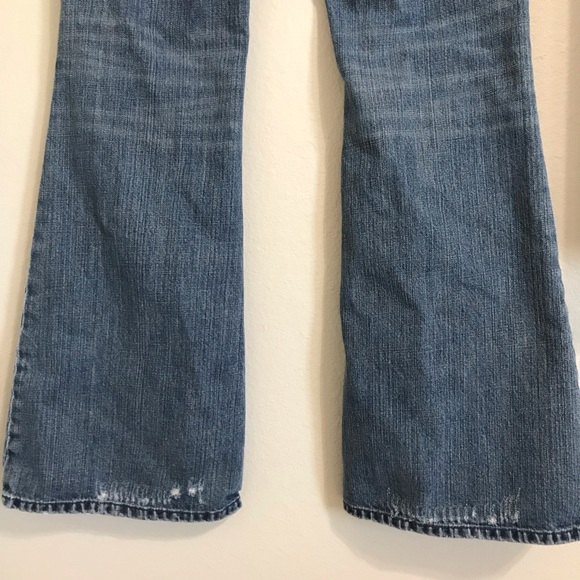 AEO American Eagle Bootleg Slight Flare Distressed Blue Denim Jeans Size 8 Long - Picture 9 of 16